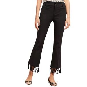 Anthropologie Black The Essential Tassel Hem Crop Flare Pants